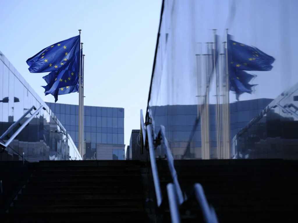 EU flags in front of Berlaymont building
